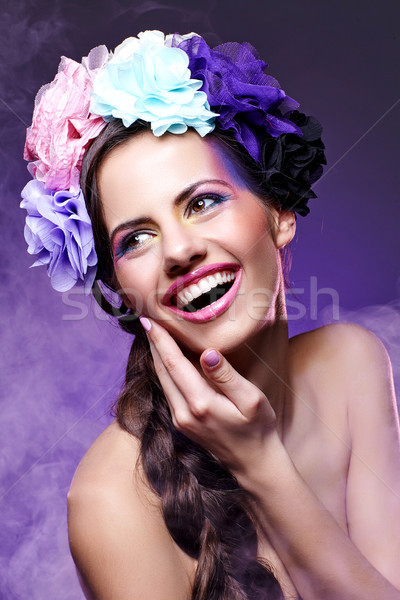 beautiful girl with purple makeup Stock photo © svetography