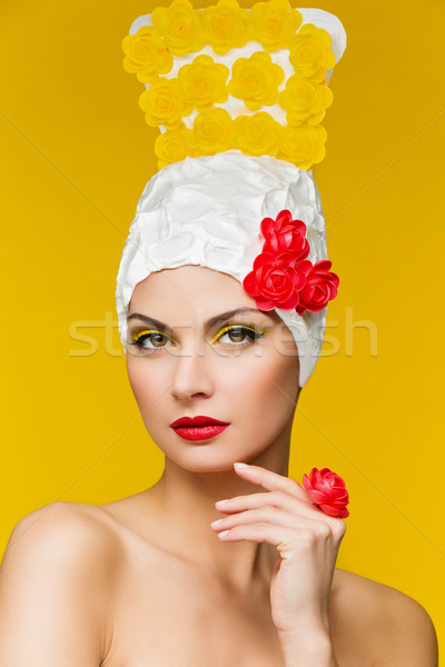 Beautiful woman in headdress decorated with jujube Stock photo © svetography