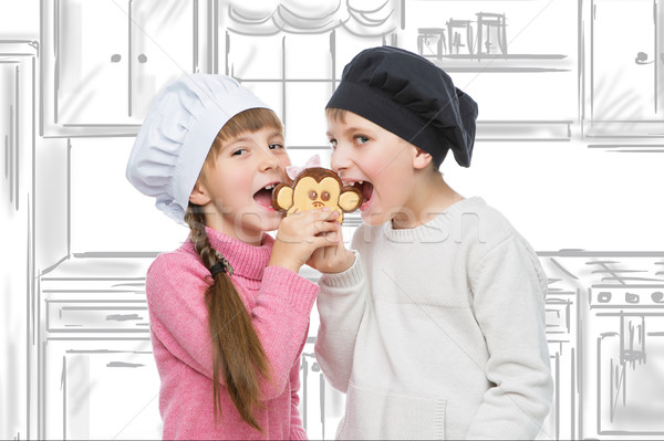 Children with gingerbread christmas cookie Stock photo © svetography