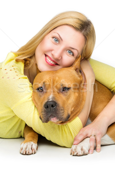 Woman hugging her dog Stock photo © svetography