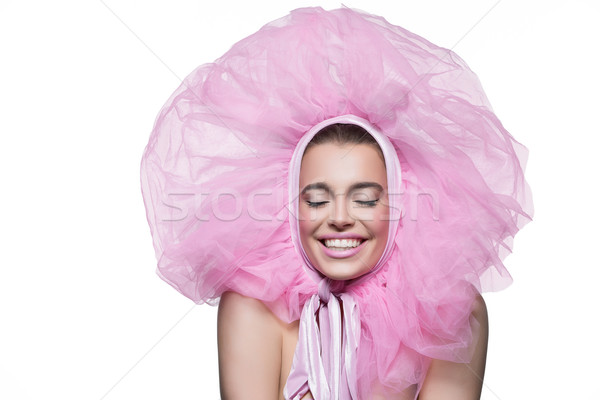 Mooi meisje pluizig roze mooie gelukkig Stockfoto © svetography