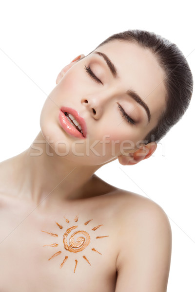 Stockfoto: Meisje · room · zon · vorm · tekening · borst