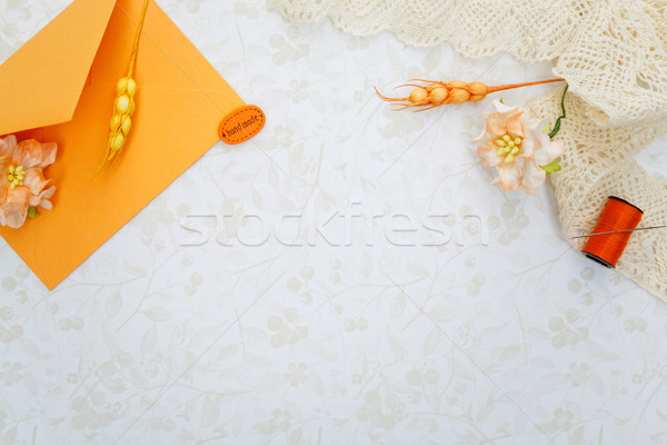 Foto stock: Conjunto · materiais · belo · laranja · vintage · flor