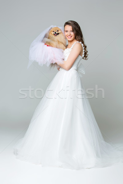 Stockfoto: Mooie · bruid · meisje · grijs · jonge · vrouw