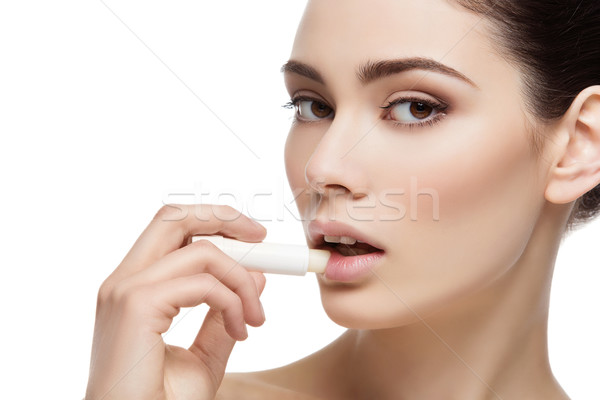 Foto stock: Hermosa · niña · hermosa · labios · aislado