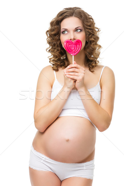 Foto stock: Belo · mulher · jovem · mulher · grávida · coração