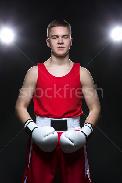 [[stock_photo]]: Jeunes · boxeur · rouge · forme · adolescent · blanche