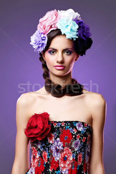 beautiful girl with purple makeup Stock photo © svetography