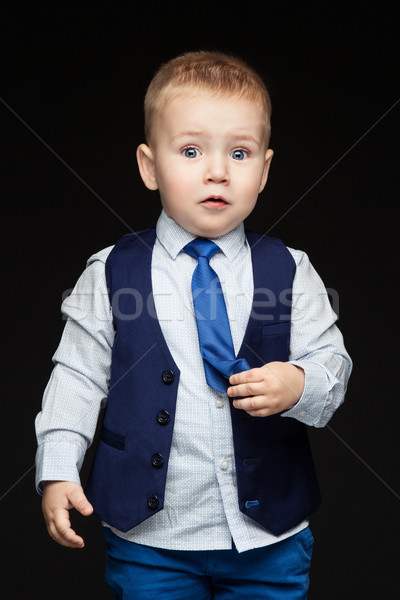 şaşırmış küçük erkek sevimli mavi iş Stok fotoğraf © svetography
