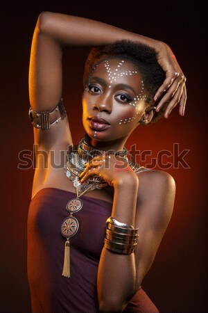 Belo preto menina cristal coroa jovem Foto stock © svetography