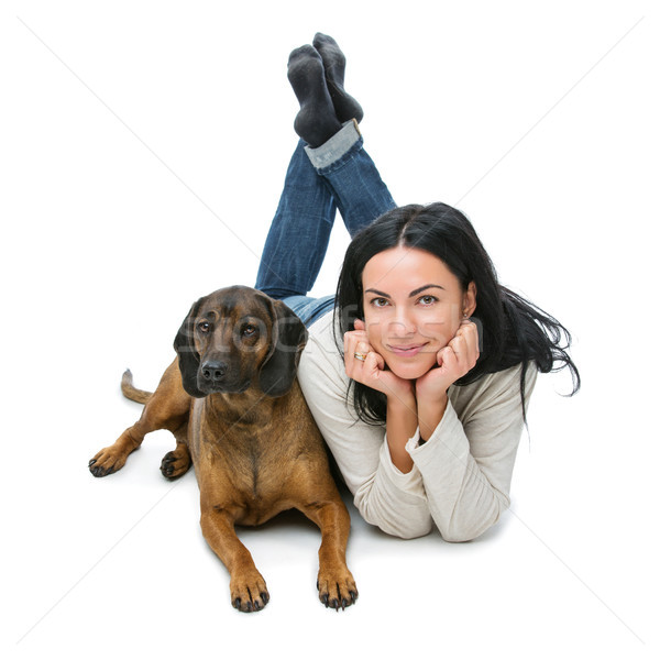 Beautiful girl with dog Stock photo © svetography