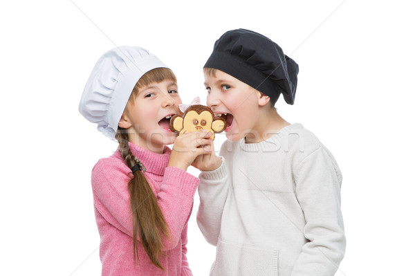 Children with gingerbread christmas cookie Stock photo © svetography