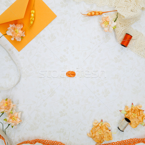Stok fotoğraf: Ayarlamak · malzemeler · güzel · turuncu · bağbozumu · çiçek
