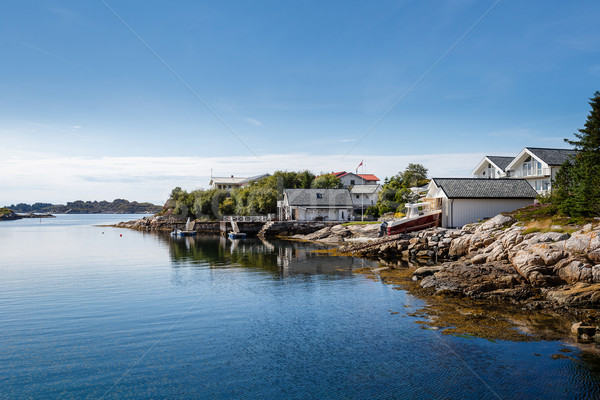 Beautiful view on nowegian fjords and seaside houses Stock photo © svetography