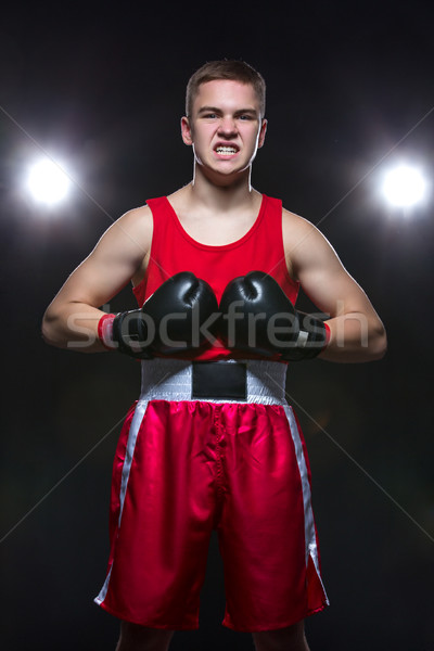 Zdjęcia stock: Młodych · bokser · czerwony · formularza · czarne · rękawiczki