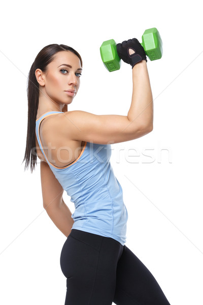 Sport nő súlyzók gyönyörű sportos készít Stock fotó © svetography