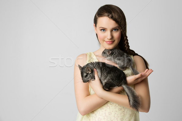 Meisje mooie tienermeisje twee huisdier Stockfoto © svetography