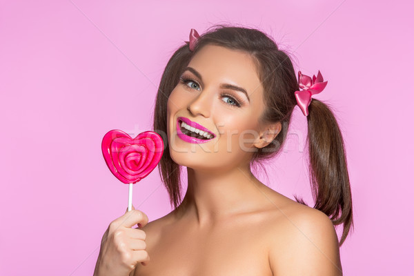 Stock foto: Zwei · schönen · rosa · Make-up · halten
