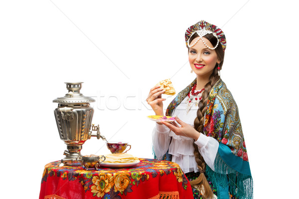 Girl with pancake Stock photo © svetography