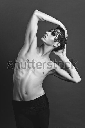 Foto d'archivio: Nude · donna · maschera · bianco · nero · drammatico · ritratto