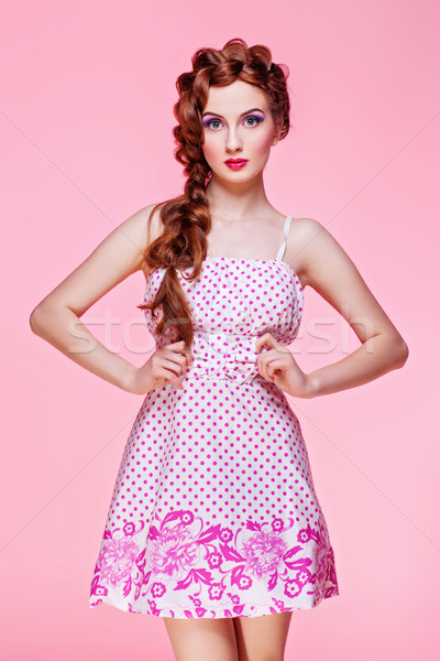 Beautiful girl in dress with braided hair Stock photo © svetography