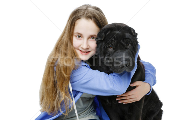 Genç yaş kız köpek güzel gülen Stok fotoğraf © svetography