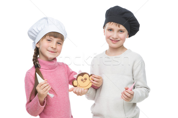 Children with gingerbread christmas cookie Stock photo © svetography