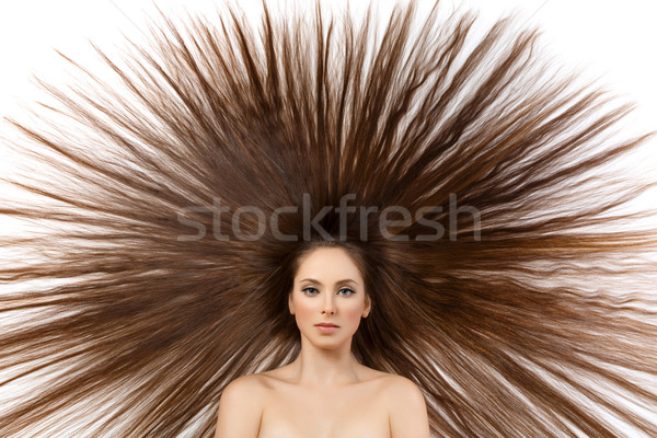 Menina cabelos longos belo feliz mulher jovem longo Foto stock © svetography