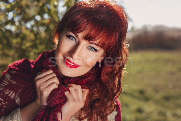 Foto stock: Beautiful · girl · ao · ar · livre · belo · mulher · jovem · longo