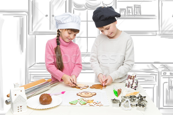 Children making christmas cookies Stock photo © svetography