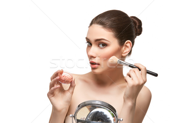 Foto stock: Menina · cara · isolado · branco