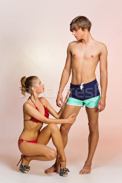 Belle couple jeune femme bikini élégant copain Photo stock © svetography