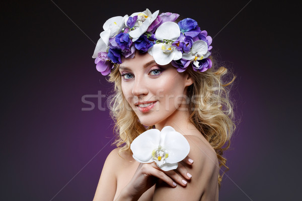 beautiful blond girl with flowers Stock photo © svetography