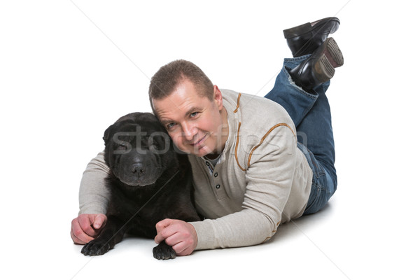 Adam köpek yakışıklı adam siyah Stok fotoğraf © svetography