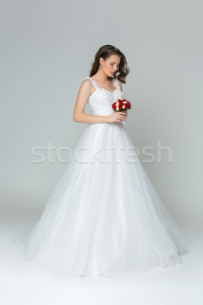 Stock fotó: Gyönyörű · fiatal · menyasszony · lány · boldog · piros