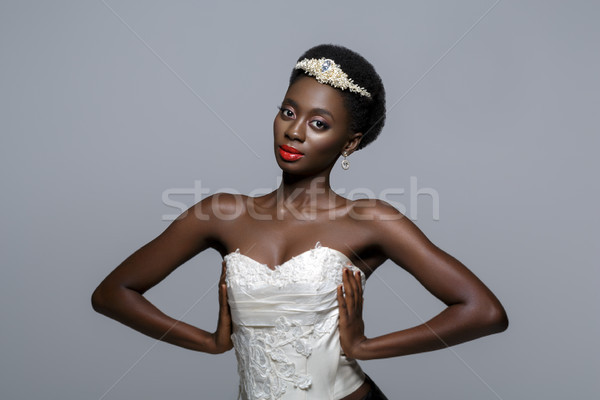 美しい 黒 皮膚 花嫁 若い女性 赤い唇 ストックフォト © svetography