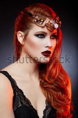 Stock foto: Schöne · Mädchen · rauchig · Augen · roten · Lippen · schönen