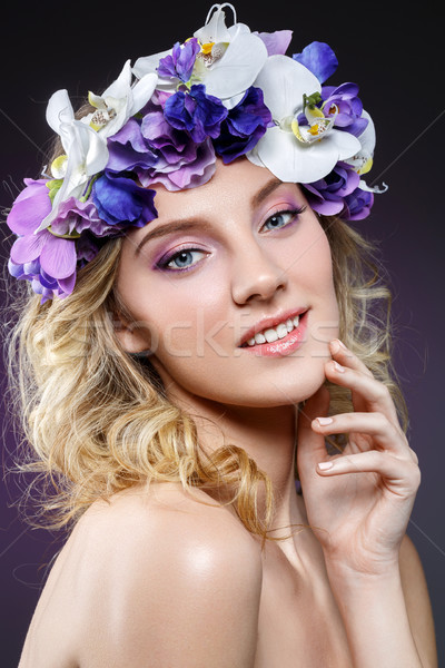 beautiful blond girl with flowers Stock photo © svetography
