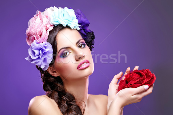 beautiful girl with purple makeup Stock photo © svetography