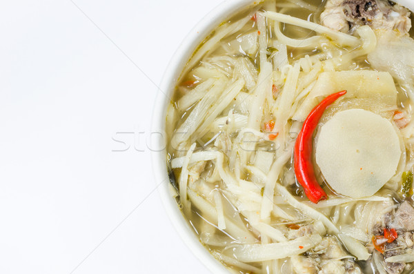 Curry bambusz thai étel háttér fehér tál Stock fotó © sweetcrisis