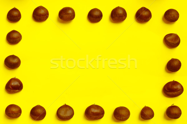 Chestnuts pattern on yellow background top view chestnut Stock photo © szabiphotography