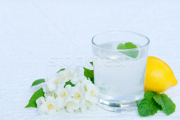 Lemonade with fresh lemon and mint leaves with copy space Stock photo © szabiphotography