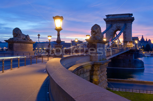 Rano widoku Budapeszt łańcucha most wcześnie rano Zdjęcia stock © szabiphotography
