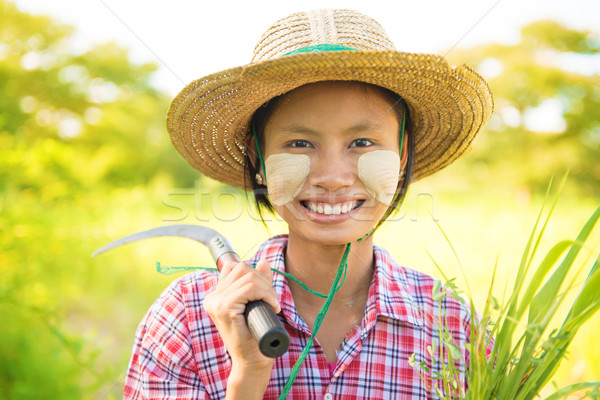 Pretty Burmese farmer Stock photo © szefei