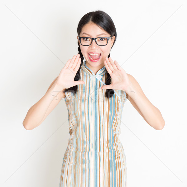 Asian girl shouting Stock photo © szefei