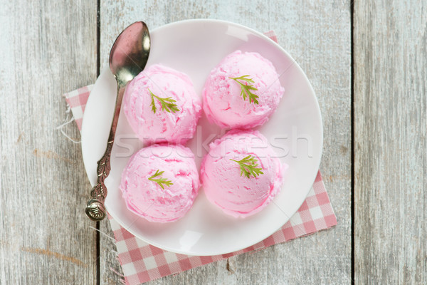 Top view strawberry ice cream on plate Stock photo © szefei