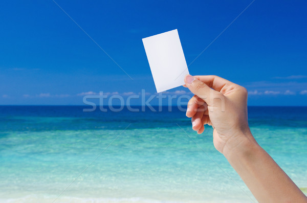 Stock foto: Hand · halten · leere · Karte · tropischen · Strand · Business · Strand