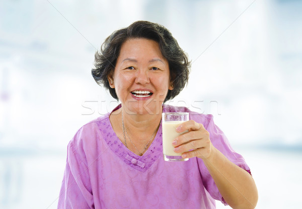 Healthy Senior Asian and soy milk Stock photo © szefei