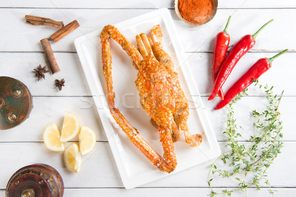 Stock photo: Cooked blue crab and ingredients