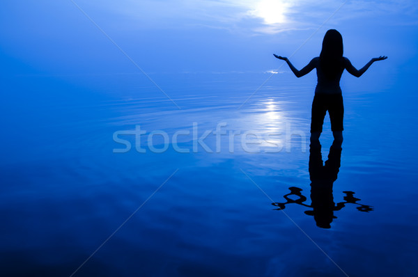 Behoefte helpen abstract vrouwen silhouet zee Stockfoto © szefei